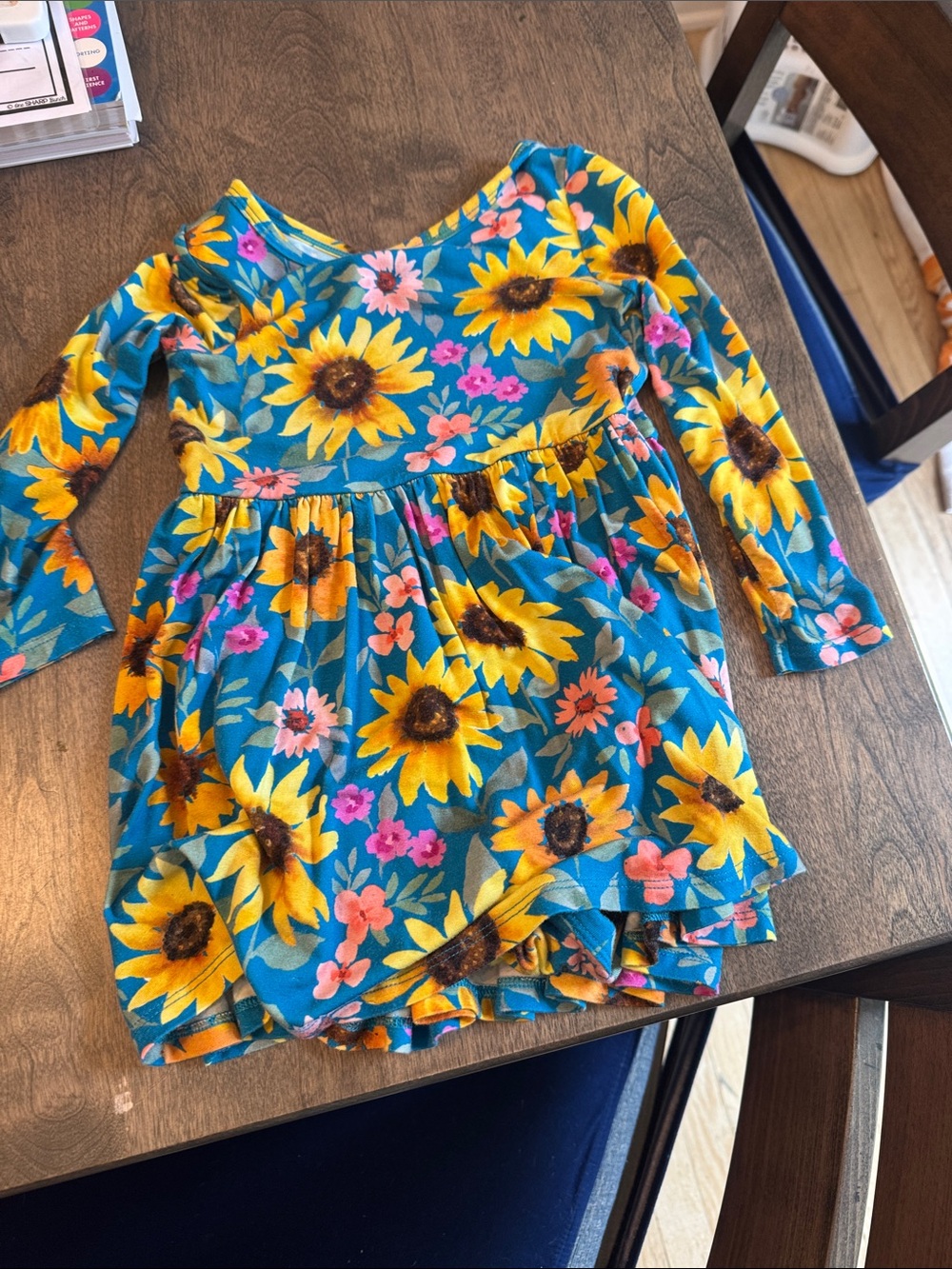 Little Sleepies Teal Long-Sleeve Sunflower Print Dress